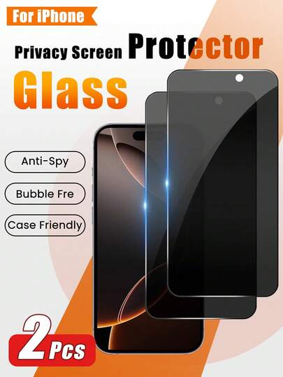 2片装 - 适用于 17 Pro Max/17 Pro/17 Air/17/16 Pro/16 Plus/16/15 Pro Max/15 Pro/15 Plus/15/14/13/12/11/XR 的隐私屏幕保护膜，钢化玻璃全屏保护膜，防窥，无气泡，兼容手机壳和配件，适合作为礼物送给家人和朋友