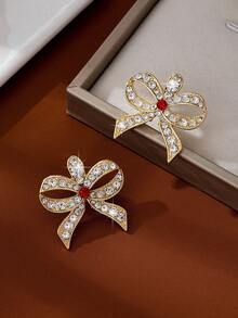 1对经典优雅休闲时尚水钻蝴蝶结耳钉（女士款） - 彩色 - 查看 2