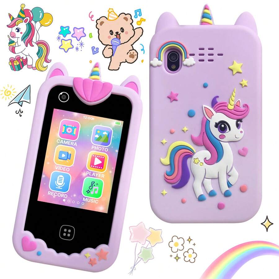 适合3-12岁男孩女孩的理想礼物，2.8英寸高清触摸屏双摄像头8GB内存儿童玩具手机，内置教育游戏、音乐/有声读物、习惯追踪和多语言功能。