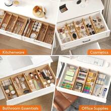 1/2/4pcs Bamboo Expandable Drawer Dividers, Spring-Loaded Tool-Free Installation, Anti-Slip Edge Protection, Scratch-Resistant, Customizable Compartments. Suitable For Kitchen Utensils, Bedroom Clothes, Bathroom Cosmetics, Office Supplies Drawer Storage Organizer - Multicolor - View 8