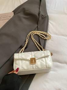 New Fashion Women's Quilted Woven Metal Chain Small Square Bag, Metal Clasp Closure, Minimalist Commuter Versatile Shoulder & Crossbody Bag - Multicolor - View 7