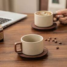 Bộ 1 tách cà phê gốm sứ kiểu cổ điển 8.45oz kèm đĩa lót, thiết kế cốc thẳng cổ điển, cốc cà phê thủ công chống bỏng, cốc trà miệng rộng cao cấp có họa tiết hoa kéo, thích hợp cho gia đình, quán cà phê và làm quà tặng. - màu nâu - Xem 2