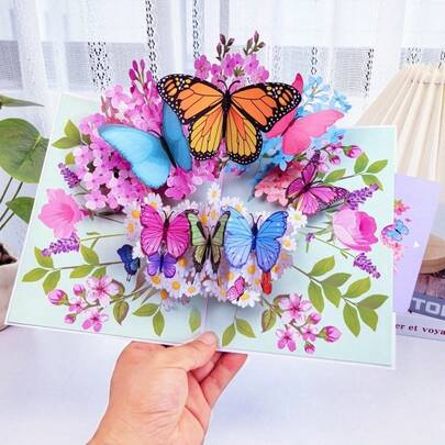 1pc Pop-Up 3D Greeting Card With Envelope, Butterfly & Floral Pattern, Suitable For Gifting To Teachers/Classmates/Friends/Colleagues/Grandparents/Parents/Sisters/Wife/Daughter/Granddaughter/Girlfriend/Her, Etc.