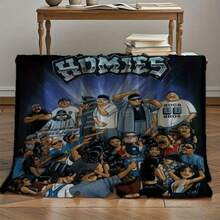 Homies David Gonzales Patterned Fleece Blanket - 100% Polyester, Soft For Sofas, Chairs, And Couch Covers, Large Size For Living Rooms, Bedrooms, Picnic Decor, Versatile Use Blanket, A Unique Perfect Gift. Christmas Blanket - 黑色 - 查看 2