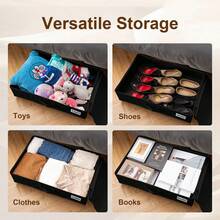 1pc Thickened Non-Woven Fabric Foldable Underbed Storage Box With Wheels, Large Capacity Clothes Storage Bin, Mobile Storage Rack - Black - View 7