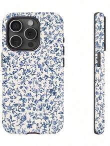 蓝色花卉图案二合一磨砂手机壳，兼容 16、15、14、13、12、11、Pro Max 和 Plus。 - 彩色 - 查看 2