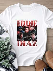 Women T-Shirt Print EDDIE DIAZ Shirt, 9-1-1 Tv Show, Eddie Diaz Fan, 9-1-1 Eddie, Firefighter Shirt - White - View 6