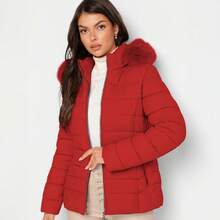 Shendy Vendy Women's Warm Polyester Jacket With Fur Collar - Red 2 - View 6