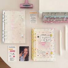 A6 Double Buckle Bowknot Star Transparent PVC Soft Cover Loose-Leaf Sticker Memo Pad, Suitable For Scrapbooking, Bullet Journaling, Instant Camera Album, Sticker Collection, Note Taking, Transparent PVC, Double Buckle Design, Bowknot Star, Soft Shell Protection, Detachable Loose-Leaf, Portable And Stylish, Multi-Functional Storage - Rectangle - View 6