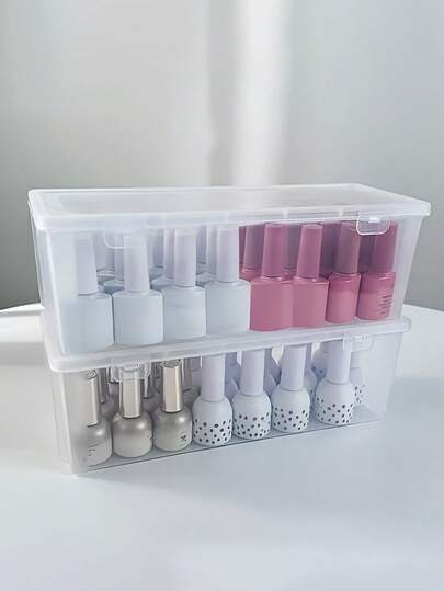 1pc Transparent PP Nail Polish Storage Box - Stackable Storage Of Nail Enhancement Tools, Salon Level Beauty Accessories Bag, Room Decoration, Cosmetics Storage Box, Dresser, Travel Essential Storage Box, Storage, Storage Box, Toilet Bag, Room Desk Storage Box, Bathroom Dresser Storage Accessories