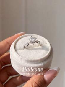 MADEONE 1 chiếc nhẫn bạc 925 hình chữ thập bốn chấu, kiểu dáng quyến rũ, thích hợp cho trang phục hàng ngày của nữ, dự tiệc sinh nhật, hẹn hò, quà tặng ngày Valentine. - kim cương trắng - Xem 4
