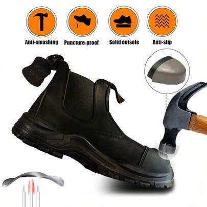 Botas de negras de ancho 2E, con protección anti-aplastamiento y anti-perforación, suela antideslizante y duradera, botas Chelsea industriales para hombres