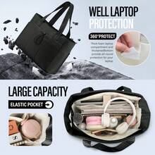 Puffer Versatile Laptop Bag For Women Featuring Compartments For A Cup And A Laptop, Designed For 13-15 Inch Laptops And Tablets. Ideal For Travel, Work, Or Nursing, This Tote Also Includes A Trolley Sleeve, Making It A Perfect Christmas Gift- Can Hold Yoga Mats, Hiking, Cycling, Gym And Travel - Outdoor Sports Equipment And Gear Without Carrying A Handbag Gym Bag With Yoga Mat Holder Suitable For Work,, Travel, Women's Handbag Shoulder Bag With Pockets - 黑色 - 查看 3
