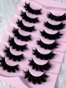 7 Pairs/Pack DD Curl Russian False Eyelashes, Thick Curly Fluffy, 3D Faux Mink Lashes, Cat Eye Effect, 8D Lengthening & Volumizing Lashes, Lift Eyes, Extend & Thicken Lash Line, Create Delicate Makeup - Black - View 4