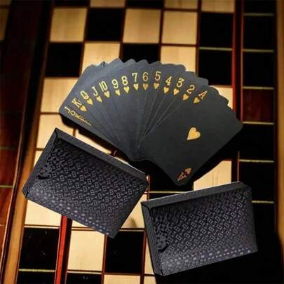Bộ bài tây chống thấm nước màu đen và vàng kiểu cổ điển - Bộ bài poker bằng nhựa bền chắc, được làm thủ công, thích hợp cho các trò chơi trên bàn và ảo thuật.