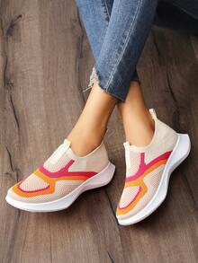 Lightweight Breathable Knitted Mesh Women Shoes, Slip-On Soft Bottom Casual Shoes, Student Daily Commute Versatile Sneakers, Non-Fatiguing Mother Shoes - Coffee Brown - View 3