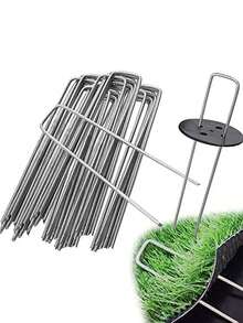 50/30/10pcs U-Shaped Garden Nails, Heavy Duty Fence Posts, Lawn Pegs, Galvanized Landscape Spikes For Securing Lawn Barriers - Multicolor - View 4