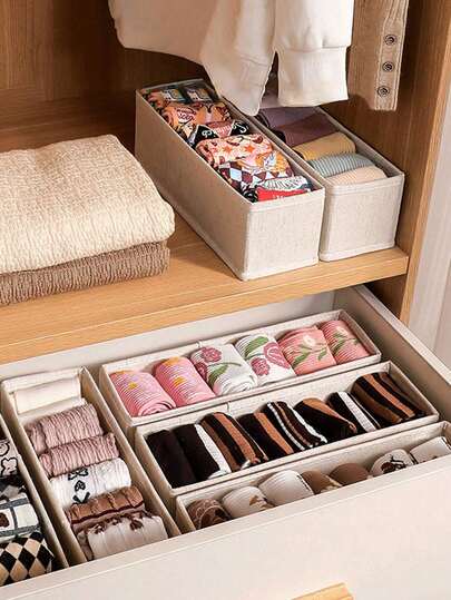 6/2/1pc Foldable Fabric Storage Boxes, Stackable Organizer Baskets For Bras, Socks, Hats, Swimwear, Seasonal Items, Bedroom & Apartment Storage, Multi-Functional Organizer, Home Decor Gift