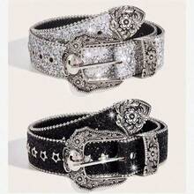 Grunge Punk 1pc Women's Y2k Style Western Chunky Waist Belt With Dopamine Star & Eye Decor, Perfect For Daily Wear Party - 黑色 - 查看 6