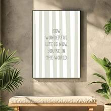 1pc Framed/Unframed Green "Life Is So Beautiful" Decorative Canvas Poster, Minimalist Style, Suitable For Nursery, Kids Room, Game Room, Modern Home Decor - Multicolor - View 9