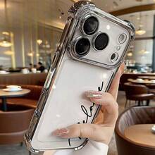 客製化手機殼，適用於 iPhone 11 12 13 14 15 16 17 Pro Max 17 Air，透明防震電鍍鏡頭膜相機保護，壓克力+TPU 緩衝保護殼，適合聖誕禮物 - 銀色 - 查看 3