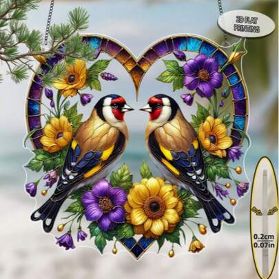 2D亚克力鸟形阳光捕捉器，可悬挂于窗户，送给兄弟的礼物，饰有动物和鸟类图案，适合作为乔迁新居礼物，可用于窗户、花园、门廊、卧室、办公室、家居装饰和户外庭院装饰。