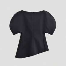 斗篷袖结构衬衫 | 不对称下摆优雅工作衬衫休闲度假黑色 - 黑色 - 查看 11