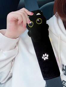 1件装汽车黑色猫咪安全带肩部保护套，男女通用汽车内饰配件 - 前后排安全带保护套 - 新年/生日/情人节/送给家人和车友的时尚礼物 - 護肩 - 查看 10