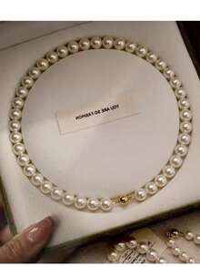 简约优雅时尚锁骨链，法式奢华珍珠项链，百搭项链配饰，新品上市 - 白色珍珠 - 查看 2