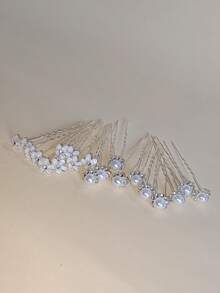 20个U型发夹，珍珠花朵水钻发夹，欧美新娘发饰 - 彩色 - 查看 5