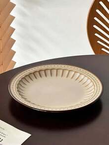 1 Stück französischer Retro geprägter Keramik Westlicher Teller, hochwertige Keramik Teller mit Blumen Rand und Punkten, Pasta Teller, Steak Teller, kreative Gemüse Salat Platte, Kuchen Dessert Platte, geeignet für Zuhause, Restaurant, Zusammenkünfte, Partys, Geschenke - Braun - Übersicht 8