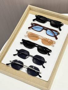 6 pièces Lunettes décoratives mode à monture complète imprimé léopard multicolore, convenant pour la vie quotidienne, la rentrée scolaire, les week-ends, les sorties, un accessoire à la mode, s'adaptant à différentes formes de visage - 6 pièces Noir Riz Bleu Or Argent - Voir 2