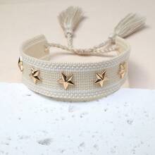 1pc Fashion Woven Bracelet With Five-Pointed Star Studs - Apricot - View 7