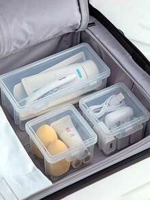 2 pezzi/1 pezzo Scatola portaoggetti per pennelli trucco, organizer per vanity di grande capacità per spugne trucco, pennelli ombretti, camera da letto, viaggio, trasparente anti-polvere con coperchio, organizer per dentifricio e spazzolino da denti, anti-umidità - Trasparente - Visualizzare 4