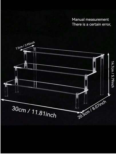 1 pièce Présentoir en acrylique à étages, Présentoir en forme de trapèze à 3 niveaux, Étagère de rangement et d'exposition pour la maison pour les bijoux, les cosmétiques, Présentoir de stockage multicouche transparent, Présentoir à gâteau, Présentoir à parfum