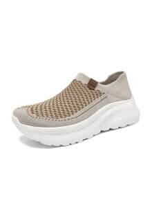 女士步行跑鞋、慢跑运动鞋、越野跑鞋，弹性面料，透气网眼 - 杏色 - 查看 6