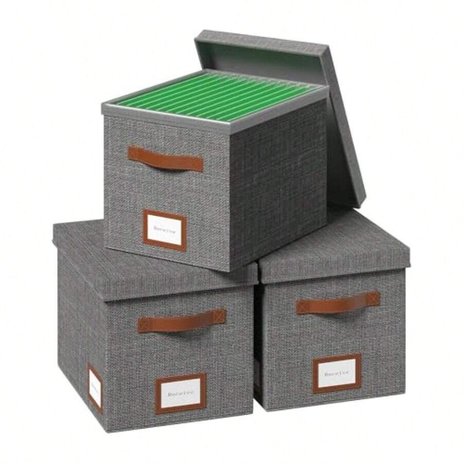 Caja de archivos para colgar caja organizadora de archivos con tapa carpetas decorativas de tamaño carta con riel deslizante de plástico integrado de una sola pieza gris 13.2 x 10.1 x 10.1 - Gris - Ver 1