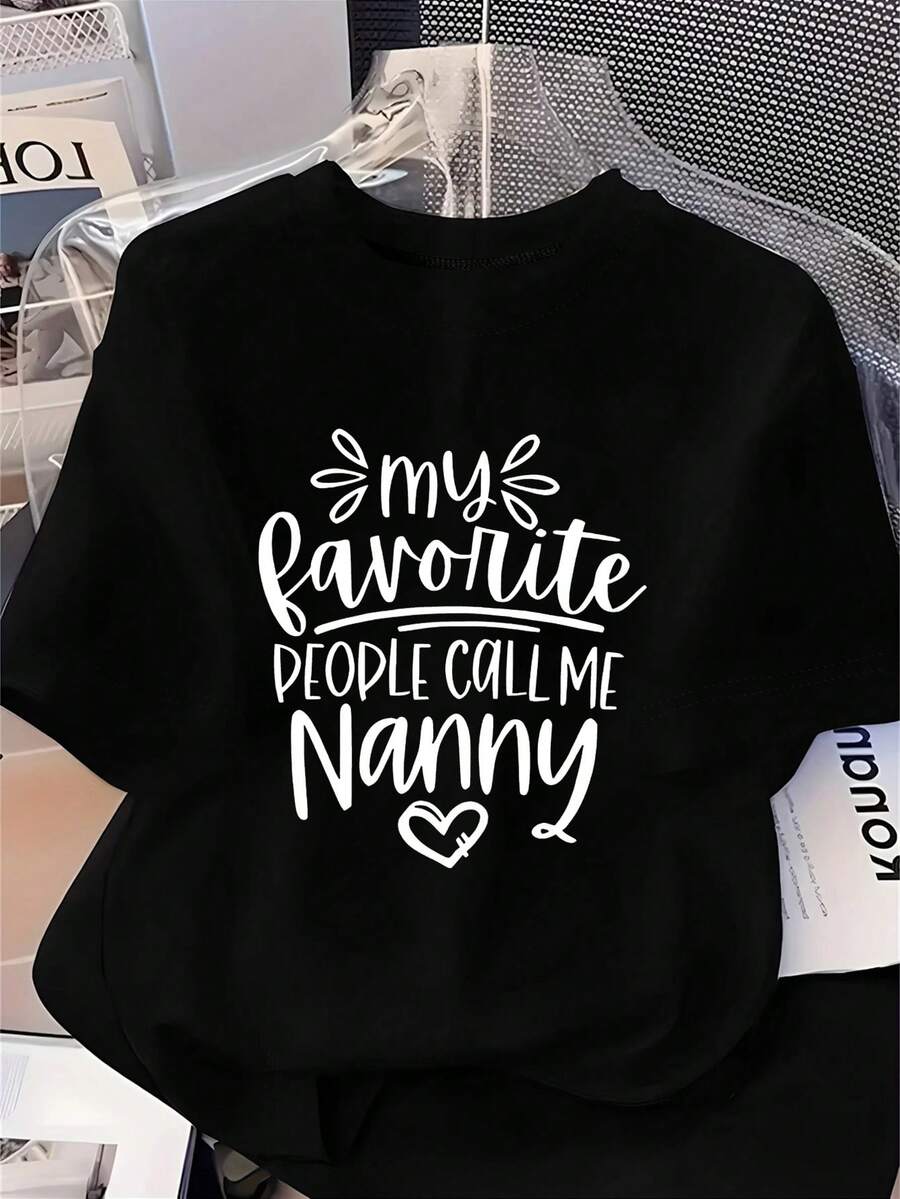Women's Fashionable Printed Pure Cotton Short-Sleeved T-Shirt, Featuring A Graphic Print Design, Round Neck Short Sleeves, Soft And Breathable, Versatile, Suitable For Everyday Wear, A Must-Have For Fashionable Women! - Black - View 1