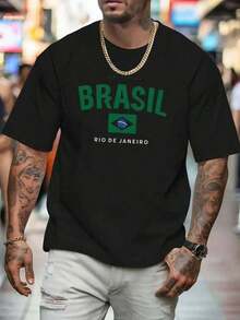 Camiseta Masculina BRASIL Moda Streetwear Lançamento 2026 Camisa 100% Algodão Fio 30.1 Penteada malha Premium. - Preto - Visão 4