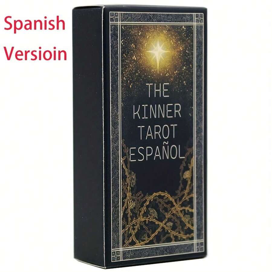 Kinner Tarot Cards Spanish Edition - Bilingual Spanish-English Divination Game Set, Mystical Art Design, High-Quality Paper Prediction And Tarot Card Interpretation, Suitable For Beginners And Adults, Exquisite Decorative Box - Black - View 1