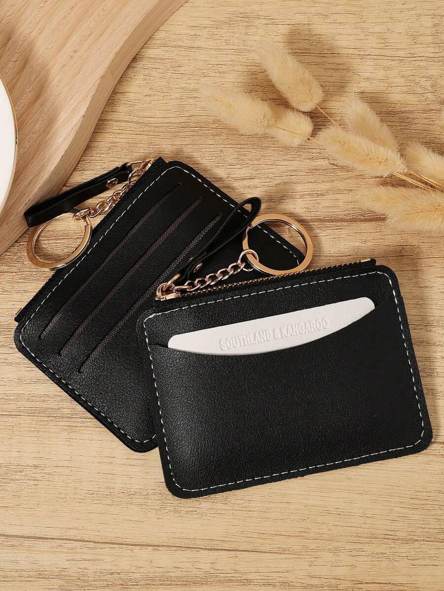 Minimalist Mini Wallet With Keychain, Zippered Card Holder & Coin Purse, Small Key Ring Organizer For Women, Casual Daily Carry Pouch For Travel