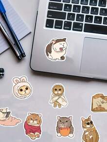 50pcs Cat Emoticon Stickers For Notebook Laptop Guitar Case Stickers - A - View 5