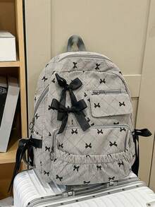 Large Capacity Corduroy Backpack With Bow Pattern, Korean Cute Style, Suitable For Women's Daily Commute And School Use - Multicolor - View 15