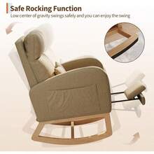 Silla basculante con reposapiés, Corduroy / PU cuero silla planadora con bolsillos laterales, silla de guardería con almohada, Silla basculante acento para sala de estar dormitorio sala de enfermería - Pana marrón claro - Ver 6