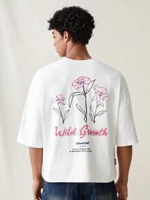 Camiseta de manga corta casual y holgada con estampado floral gráfico de punto para hombre, camiseta cuadrada de moda, regalo para el novio, verano - Blanco - Ver 6