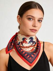 1条红色和海军蓝马图案方巾，四季皆宜，适合日常出行、旅行、婚礼派对等场合，男女通用，可作头巾、发带、头巾，户外防晒配饰，为您的风格增添亮点。 - 彩色 - 查看 6