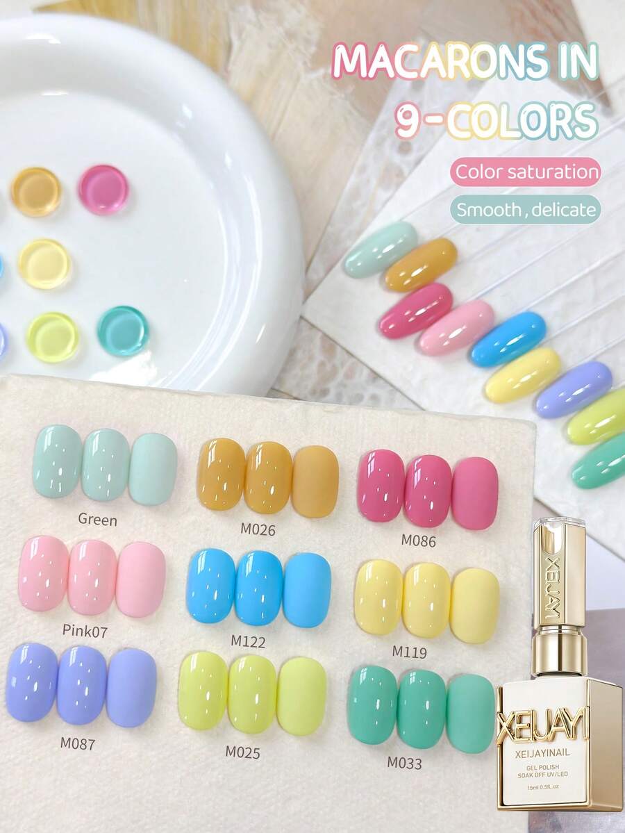 9 Bottles 15ml Macaron Color Nail Polish, Popular Blue Nail Gel, LED/UV Gel Nail Polish, Manicure Beauty Home Use New Year Gift For Women - Nhiều màu - Xem 1