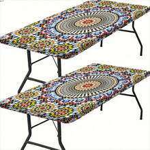 1 pièce Nappe élastique d'extérieur, motif floral vintage, convient pour le camping, la table à manger, le balcon, imperméable, résistante aux taches, facile à nettoyer, lavable en machine, beau cadeau et décoration de patio - A - Voir 7