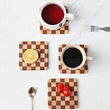 1 tấm lót cốc cà phê bằng gỗ hình bàn cờ, đế lót cốc vuông sáng tạo, kháng khuẩn, chống nấm mốc, chịu nhiệt, thích hợp cho gia đình, văn phòng, phòng trà. - Nhiều màu - Xem 3