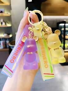 One Creative Dreamy Bear Keychain, Cartoon Bow Bear Pendant, Decoration, Bag Charm, Wrist Keychain, Car Keychain, Key Lanyard, Keychain, Keychain Accessory, Key Ring, Couple Keychain, Gift For Women, Gift For Boyfriend, Gift For Friend, Holiday Gift, Event Souvenir, Party Gift, Valentine's Day Gift. Gifts For Mother, Father, Graduation, And Teacher - Multicolor - View 5
